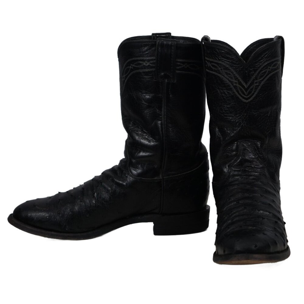Justin Full Quill Ostrich Roper Cowboy Western Boots Vintage US Made Men's 8 D
